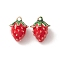 2Pcs Brass Enamel Charms, Imitation Fruit, Light Gold, Strawberry Charm, Dark Red, 13x11x10mm, Hole: 1.2mm
