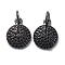 Brass Micro Pave Black Cubic Zirconia Charms, with Jump Rings, Flat Round, Gunmetal, 12.5x10x2.5mm, Hole: 3mm