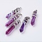 Natural Striped Agate/Banded Agate Big Pointed Pendants, with Alloy Findings, Faceted, Bullet, Platinum, 59~63x11~12mm, Hole: 4x7mm