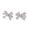 Bowknot Brass Stud Earrings, with Clear Cubic Zirconia, Long-Lasting Plated, Lead Free & Cadmium Free, Platinum, 14.5x19mm