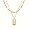 Brass Micro Pave Clear Cubic Zirconia Rectangle with Initial Pendant Double Layer Necklaces for Women, with 201 Stainless Steel Chain, Golden, Letter M, 15.75~19.69 inch(40~50cm)