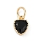 Brass Micro Pave Cubic Zirconia Pendants, Heart Charms, Rack Plating, Long-Lasting Plated, with Jump Ring, Black, 9x7x3.5mm