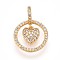 Brass Micro Pave Cubic Zirconia Pendants, Ring & Heart Charms, Clear, 17.5x13x4mm, Hole: 2x3.5mm