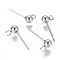 Non-Tarnish 304 Stainless Steel Ear Stud Components, with Loop, Ball, Stainless Steel Color, 15x4mm, Hole: 1.5~2mm, Pin: 0.7mm