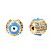 Brass Micro Pave Cubic Zirconia Beads, with Enamel, Real 18K Gold Plated, Round with Evil Eye, Nickel Free, Deep Sky Blue, 10mm, Hole: 2mm