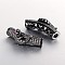 Brass Micro Pave Cubic Zirconia Curved Tube Beads, Curved Tube Noodle Beads, with Fish, Clear, Gunmetal, 28x10x9mm, Hole: 4mm
