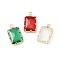 Brass with K9 Glass Pendants, Light Gold, Rectangle Charms, Mixed Color, 19.5x11x4.5mm, Hole: 1.6mm