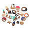Resin & Walnut Wood Pendants, Mixed Shapes, Mixed Color, 13~49x7.5~49x2.5~4mm, Hole: 1.5~2mm