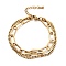 PVD Vacuum Plating 201 Stainless Steel Paper & Curb Chains Double Layered Multi-strand Bracelet for Women, Golden, 7-1/2 inch(19.2cm)