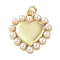 Brass Pendants, Cadmium Free & Lead Free, with ABS Imitation Pearl, Real 18K Gold Plated, Heart, 16.5x16x3mm, Hole: 1.6mm