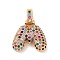 Brass Micro Pave Cubic Zirconia Pendants, Nickel Free, Real 18K Gold Plated, Colorful, Letter M, 18.5~24x12.5~25.5x5~5.5mm, Hole: 5x3mm