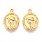 304 Stainless Steel Pendants, Ion Plating(IP), Oval with Women Charm, Real 18K Gold Plated, 18x12x2.3mm, Hole: 1.2~1.4mm