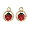 304 Stainless Steel Pendants, with Enamel, Ion Plating(IP), Flat Round with Fruits, Real 18K Gold Plated, Strawberry, 13x10x1mm, Hole: 2.5mm