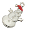 Brass Enamel Pendants, for Christmas, Snowman, Platinum, White, about 13mm wide, 23mm long, 2mm thick, hole: 2mm