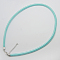 Silk Necklace Cord, with Brass Lobster Claw Clasp and Extended Chain, Platinum, Cyan, 18 inch