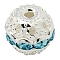 Brass Rhinestone Beads, Grade A, Silver Color Plated, Round, Aquamarine, 10mm, Hole: 1.2mm