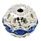 Brass Rhinestone Beads, Grade A, Silver Color Plated, Round, Light Sapphire, 10mm, Hole: 1.2mm