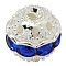 Brass Rhinestone Beads, Grade A, Silver Color Plated, Round, Sapphire, 10mm, Hole: 1.2mm