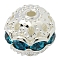 Brass Rhinestone Beads, Grade A, Silver Color Plated, Round, Blue Zircon, 10mm, Hole: 1.2mm