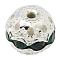 Brass Rhinestone Beads, Grade A, Silver Color Plated, Round, Emerald, 10mm, Hole: 1.2mm
