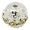 Brass Rhinestone Beads, Grade A, Silver Color Plated, Round, Jonquil, 10mm, Hole: 1.2mm