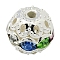 Brass Rhinestone Beads, Grade A, Silver Color Plated, Round, Colorful, 10mm, Hole: 1.2mm