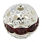 Brass Rhinestone Beads, Grade A, Silver Color Plated, Round, Siam, 8mm, Hole: 1mm
