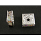 Brass Rhinestone Spacer Beads, Grade A, Silver Color Plated, Square, Crystal AB, 7x7x3mm, Hole: 1mm