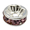 Brass Rhinestone Spacer Beads, Grade AAA, Straight Flange, Nickel Free, Silver Color Plated, Rondelle, Light Amethyst, 5x2.5mm, Hole: 1mm