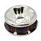 Brass Grade A Rhinestone Spacer Beads, Straight Flange, Rondelle, Silver, Amethyst, 6mm, Hole: 1mm