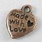 Tibetan Style Alloy Charms, Cadmium Free & Lead Free, Valentine's Day, Heart with Made with Love, Red Copper, 12.2x10x1.8mm, Hole: 2mm