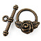 Tibetan Style Toggle Clasps, Lead Free & Cadmium Free & Nickel Free, Red Copper, Flower: 18x19mm, Bar: 4x24mm, Hole: 2mm