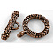 Tibetan Style Toggle Clasps, Lead Free, Cadmium Free and Nickel Free, Red Copper Color, Ring: 17.5mm wide, 23mm long, Bar: 8mm wide, 23mm long, hole: 4mm
