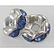 Brass Rhinestone Spacer Beads, Beads, Grade A, Lt. Sapphire Rhinestone, Silver Color Plated, Nickel Free, about 6mm in diameter, 3mm thick, hole: 1mm