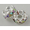 Brass Grade A Rhinestone Spacer Beads, Rondelle, Nickel Free, Silver, Crystal AB, 7x3.2mm, Hole: 1mm