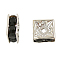 Brass Rhinestone Spacer Beads, Grade A, Square, Nickel Free, Silver, Jet, 5x5x2.5mm, Hole: 1mm