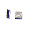 Brass Rhinestone Spacer Beads, Grade A, Square, Nickel Free, Silver, Sapphire, 8x8x4mm, Hole: 1mm