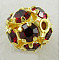 Brass Rhinestone Beads, Round, Golden, 12 Facets, Red, about 8mm in diameter, hole: 1.5mm