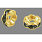 Brass Grade A Rhinestone Spacer Beads, Wavy Edge, Rondelle, Nickel Free, Golden, Black Diamond, 12x4mm, Hole: 2.5mm