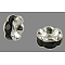 Brass Grade A Rhinestone Spacer Beads, Wavy Edge, Rondelle, Nickel Free, Silver, Jet, 12x4mm, Hole: 2.5mm