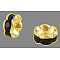 Brass Grade A Rhinestone Spacer Beads, Wavy Edge, Rondelle, Nickel Free, Golden, Jet, 12x4mm, Hole: 2.5mm