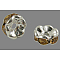 Brass Grade A Rhinestone Spacer Beads, Wavy Edge, Rondelle, Nickel Free, Silver, Topaz, 12x4mm, Hole: 2.5mm