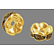 Brass Grade A Rhinestone Spacer Beads, Wavy Edge, Rondelle, Nickel Free, Golden, Topaz, 12x4mm, Hole: 2.5mm