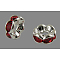 Brass Grade A Rhinestone Spacer Beads, Wavy Edge, Rondelle, Nickel Free, Silver, Light Siam, 12x4mm, Hole: 2.5mm
