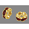 Brass Grade A Rhinestone Spacer Beads, Wavy Edge, Rondelle, Nickel Free, Golden, Light Siam, 12x4mm, Hole: 2.5mm