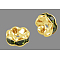 Brass Grade A Rhinestone Spacer Beads, Wavy Edge, Rondelle, Nickel Free, Golden, Olivine, 12x4mm, Hole: 2.5mm