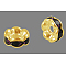 Brass Grade A Rhinestone Spacer Beads, Wavy Edge, Rondelle, Nickel Free, Golden, Amethyst, 12x4mm, Hole: 2.5mm