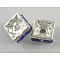 Brass Rhinestone Spacer Beads, Grade A, Square, Silver, Sapphire, 6x6x2.8mm, Hole: 1mm