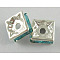 Brass Rhinestone Spacer Beads, Grade A, Square, Silver, Aquamarine, 6x6x2.8mm, Hole: 1mm