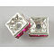 Brass Rhinestone Spacer Beads, Grade A, Square, Silver, Fuchsia, 6x6x2.8mm, Hole: 1mm